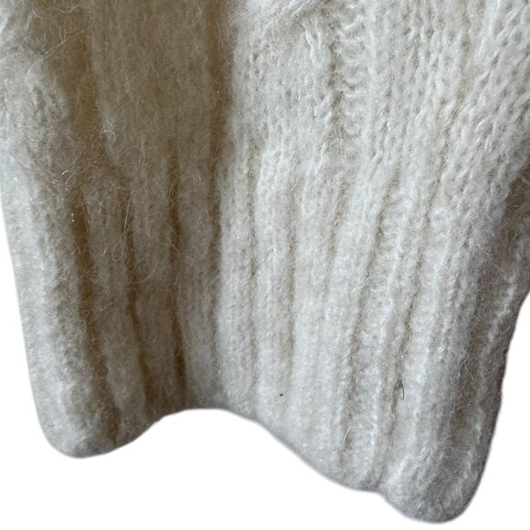 Ganni Cable Knit Keyhole Alpaca Blend Sweater Mock Neck Cut Out Zip Up Ivory - Picture 9 of 16